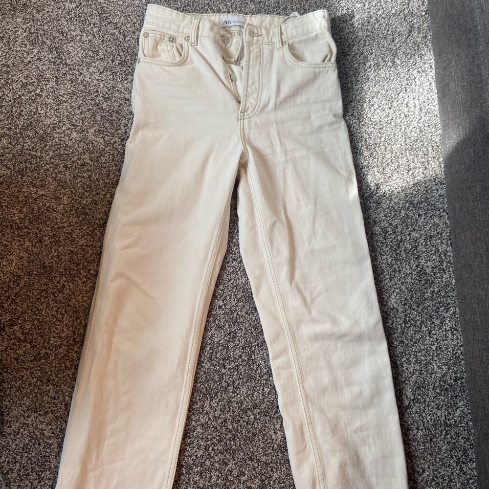 Zara cream straight leg jeans